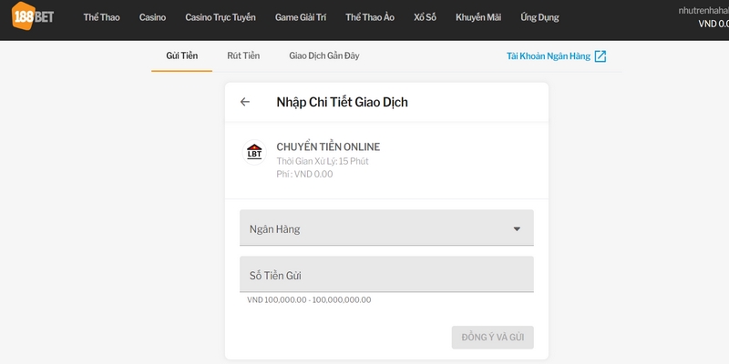 Nạp tiền 188bet cực nhanh khi chuyển khoản online